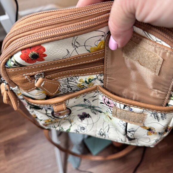 Multisac Floral Crossbody Purse Adjustable Strap Multiple Pockets Faux‎ Leather - Picture 10 of 11